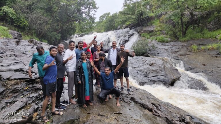 Family enjoying at waterfall near Bowline Nature Stay